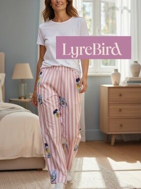 Lyre Bird Striped Pansy pajama pants, XS,  GD1293